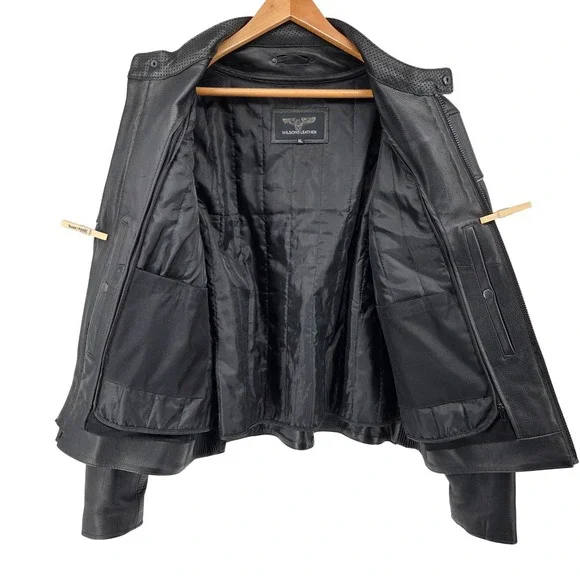 Wilsons Leather Mens XL Black Leather Biker Cafe Racer Moto Jacket - Picture 3 of 10